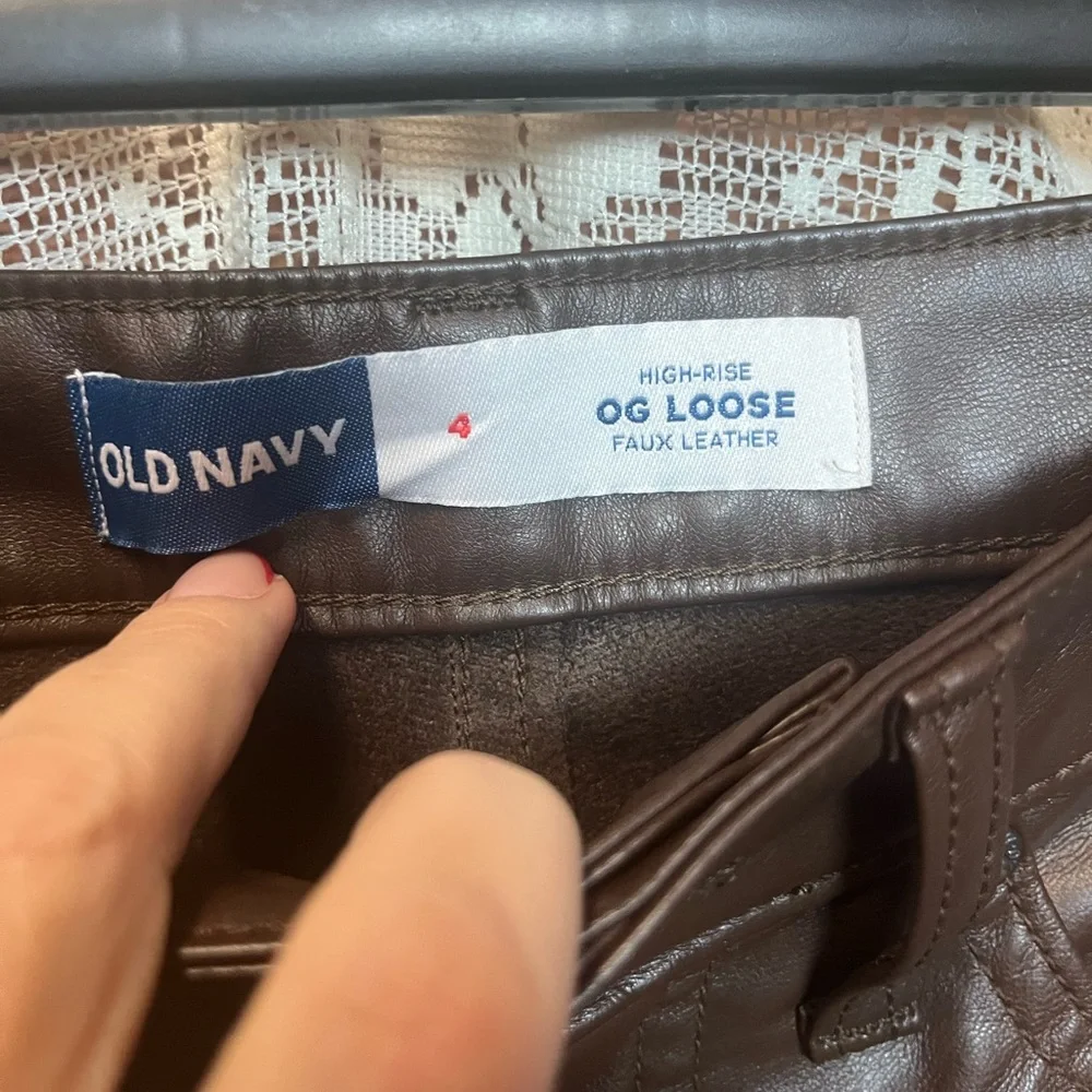 Old Navy Brown OG High Rise Vegan Leather Pants - Picture 3 of 10